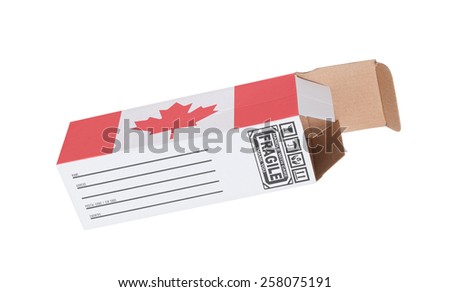Concept of export, opened paper box - Product of Canada