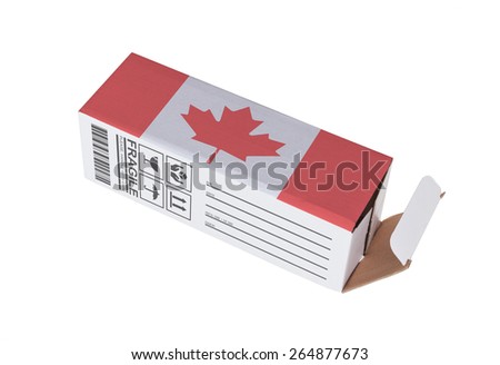 Concept of export, opened paper box - Product of Canada