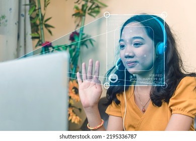Concept of Facial recognition and affective computing technology. Recording employee attendance and time, as well as analyzing stress levels and emotions. - Shutterstock ID 2195336787