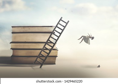 Concept Of Failure With A Woman Falling From A Ladder