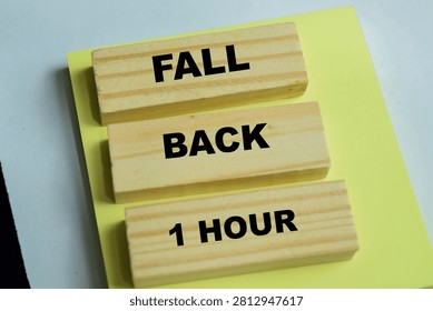 Concept of fall back 1 hour text on wooden blocks.