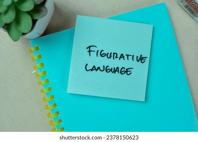 Concept of Figurative Language write on sticky notes isolated on Wooden Table.