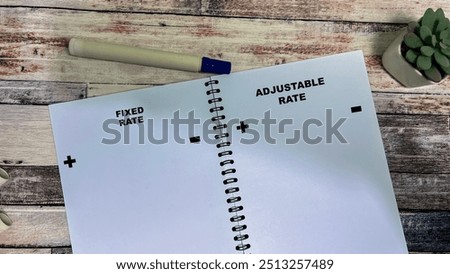 Concept of Fixed Rate and Adjustable Rate write on book isolated on Wooden Table.
