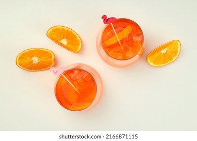 Concept Of Fresh Alcohol Drink, Aperol Spritz, Top View