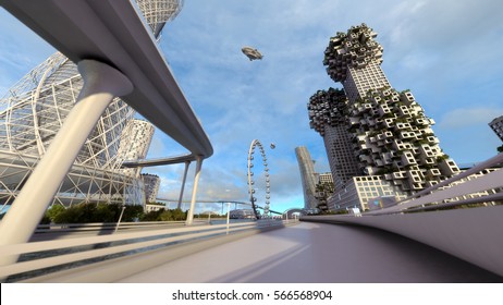 Concept Future City Skyline. Futuristic Business Vision Concept. 3d Illustration