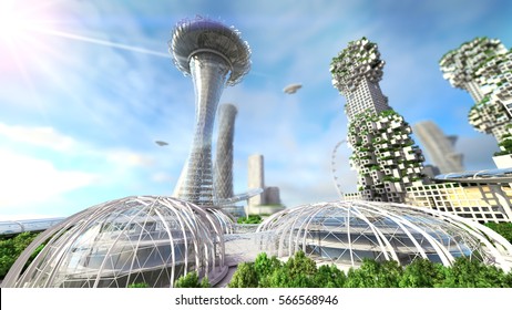 concept future city skyline. Futuristic business vision concept. 3d illustration - Shutterstock ID 566568946