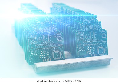 The concept of future technologies. Computer board with visual effects in a futuristic style. Conceptual image of high technologies of the future. 