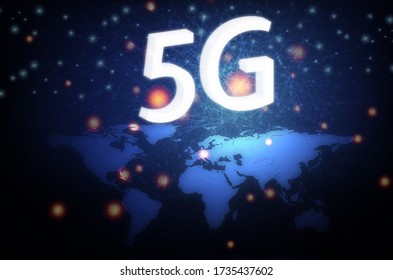 concept of future technology communication network 5G on the background of the globe. 5G standard of modern signal transmission technology.Wireless systems Business concept