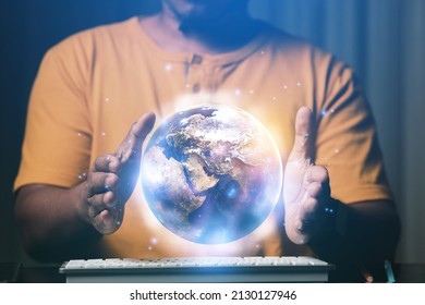 concept of future technology Engineers show the world in human hands. Earth Day. Energy saving concept. Elements of this image furnished by NASA.
 - Powered by Shutterstock