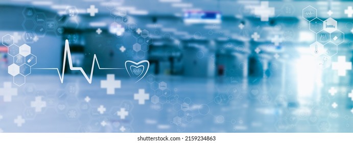 Concept Futuristic Visual Medical Office,healthcare And Hospital Background,innovation Medicine And Science,telemedicine,medicine Icon Pattern Technology,blurred Hospital And Patients As Background