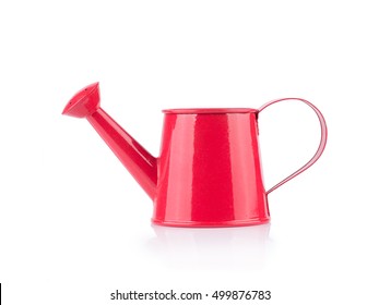 Concept of gardening, red watering can isolated on a white background.