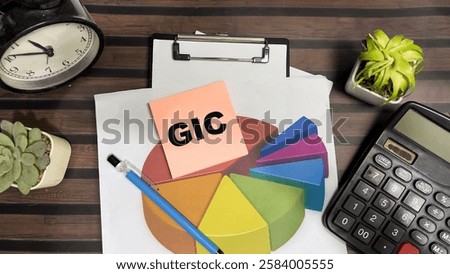 Concept of GIC write on sticky notes isolated on Wooden Table.