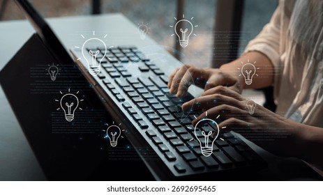 Concept of global innovation and shared knowledge. A network of creative ideas and brainstorming from around the world leads to new business solutions and bright insights. Parse
