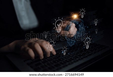 Concept of global innovation and shared knowledge. A network of creative ideas and brainstorming from around the world leads to new business solutions and bright insights. Parse