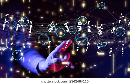 The concept of the global network, blockchain, and neural networks.
