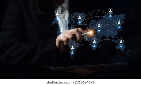 Concept of a global workforce and remote team collaboration. This international network represents professional human resources and social community connections across the world. Parse