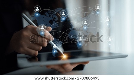 Concept of a global workforce and remote team collaboration. This international network represents professional human resources and social community connections across the world. Parse