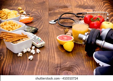 The Concept Of Good And Bad Habits - Healthy And Unhealthy Lifestyle