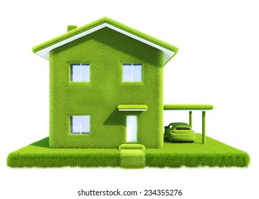 Concept Green Eco House, Isolated On White Background