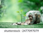 Concept of green finance flourishing businesses invest money and coins into sustainable ventures, nurturing growth of nature-friendly projects and ensuring prosperous future. green finance growth.