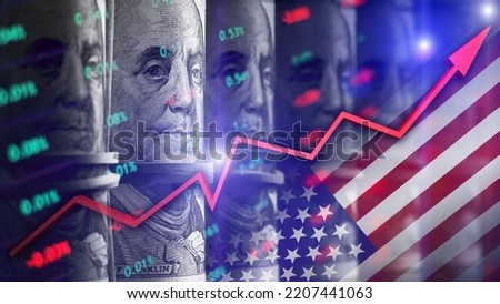 The concept of the growth of the American stock market, inflation, Fed rates, unemployment [[stock_photo]] © 