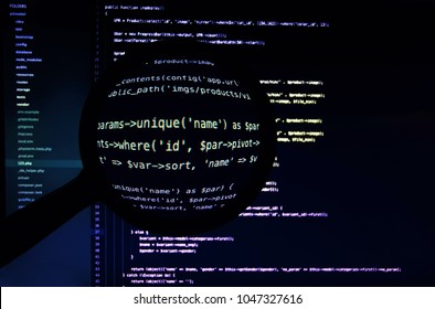 Concept Of Hacking, Looking For Backdoors, Php Code Under Magnifier