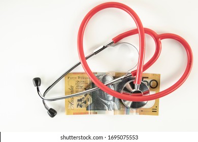 concept of healing Australian economy, stethoscope on the banknote