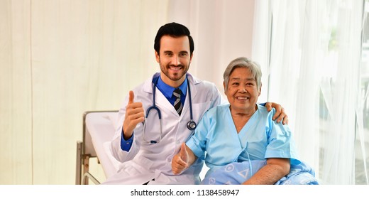 Concept of healing care, The doctor is healing  old woman.