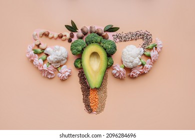The concept of healthy food for the health of the female reproductive system. diet for the health of the uterus and the reproductive system as a whole. proper nutrition for women's health