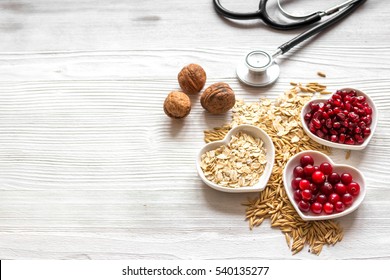 Concept Healthy For Heart Food On Wooden Background Top View