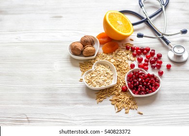 concept healthy for heart food on wooden background top view