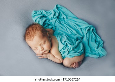 The Concept Of Healthy Lifestyle, IVF - A Newborn Baby Sleeps Under A Blanket. Copy Space