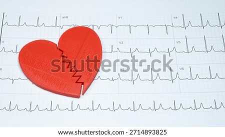 Concept of heart problems, shape of a broken heart superimposed on an actual electrocardiogram