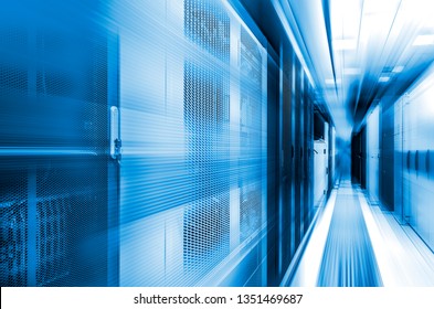concept of high-speed computing of the modern computing technologies and data centers. Server room with flow tracers on top.