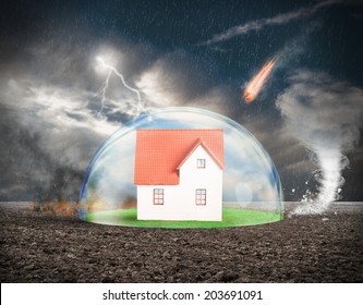 Concept of home protection insurance with crystal sphere