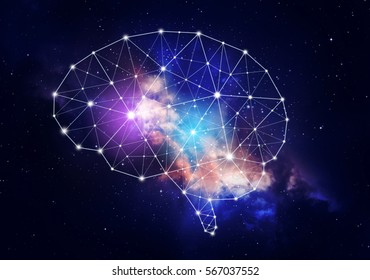 Concept Of Human Intelligence With Human Brain  Inside The Universe Background.