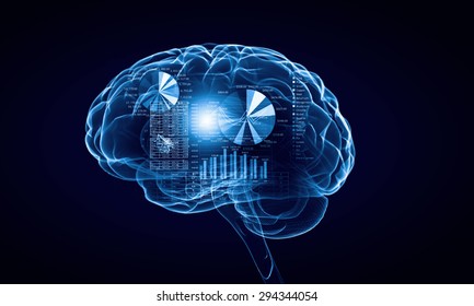 Concept of human intelligence with human brain on blue background