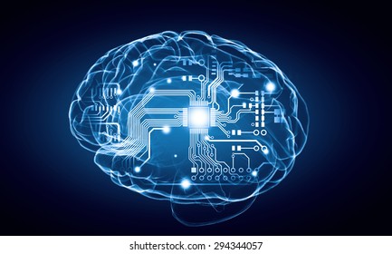 Concept of human intelligence with human brain on blue background
