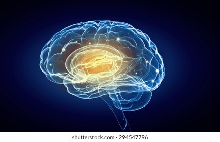 Concept of human intelligence with human brain on blue background