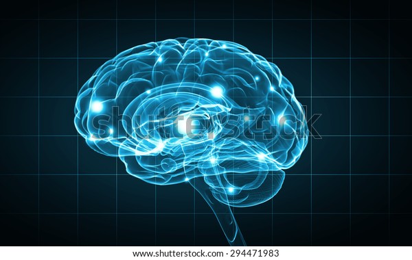 Concept of human intelligence with human brain\
on blue background