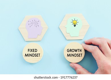 Concept Idea Of Choosing The Right Strategy. Fixed Mindset Vs Growth Mindset.