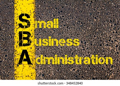 Concept Image Of Accounting Business Acronym SBA Small Business Administration Written Over Road Marking Yellow Paint Line.