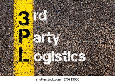 Concept image of Business Acronym 3PL THIRD PARTY LOGISTICS written over road marking yellow paint line.
