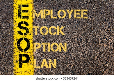 Concept image of Business Acronym ESOP as Employee Stock Option Plan written over road marking yellow paint line.