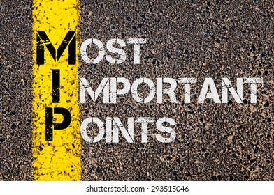 Concept Image Of Business Acronym MIP As Most Important Points Written Over Road Marking Yellow Paint Line.