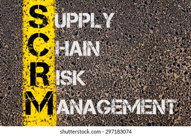 Concept Image Of Business Acronym  SCRM As Supply Chain Risk Management Written Over Road Marking Yellow Paint Line.