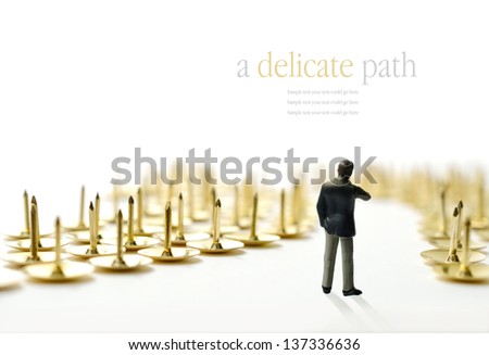 Concept image depicting a difficult or delicate journey. i.e. interview or training progress. Copy space.