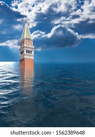 Concept Image Of A Flooded San Marco Or St Marks Square In Venice As Sea Level Rise Makes The City Uninhabitable