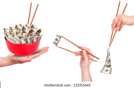 Concept Image Of Food Money Set Isolated On A White Ba?kground