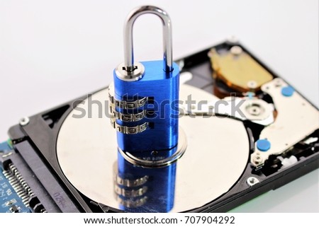An concept image of a hard drive with a lock